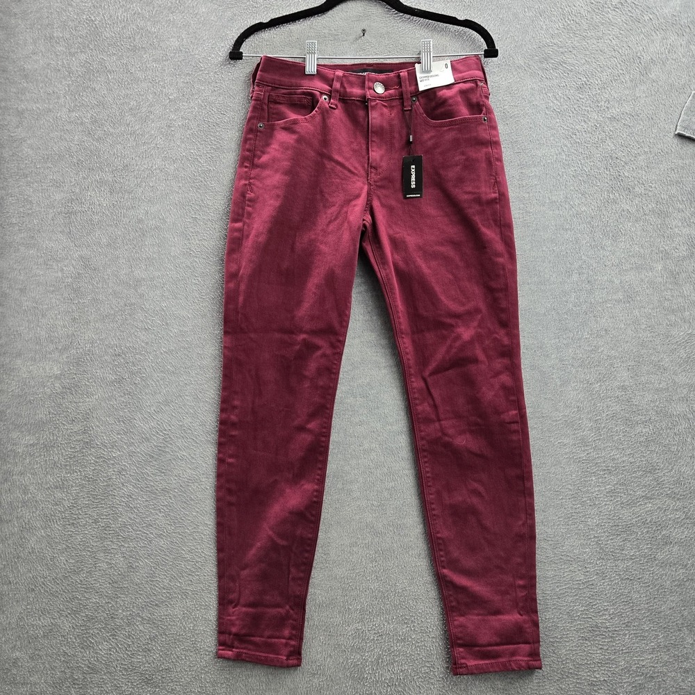 Express Women Jeans 0 Burgundy Red Denim Jegging Cropped Legging Mid Rise NWT